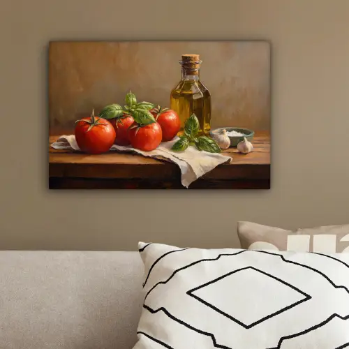 Tomaten - Olijfolie - Stilleven canvas 2cm klein -sfeer3