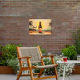 Bierfles - Zonsondergang - Palmbomen - Zee Tuinposter op houten frame 2 cm dik klein -sfeer3