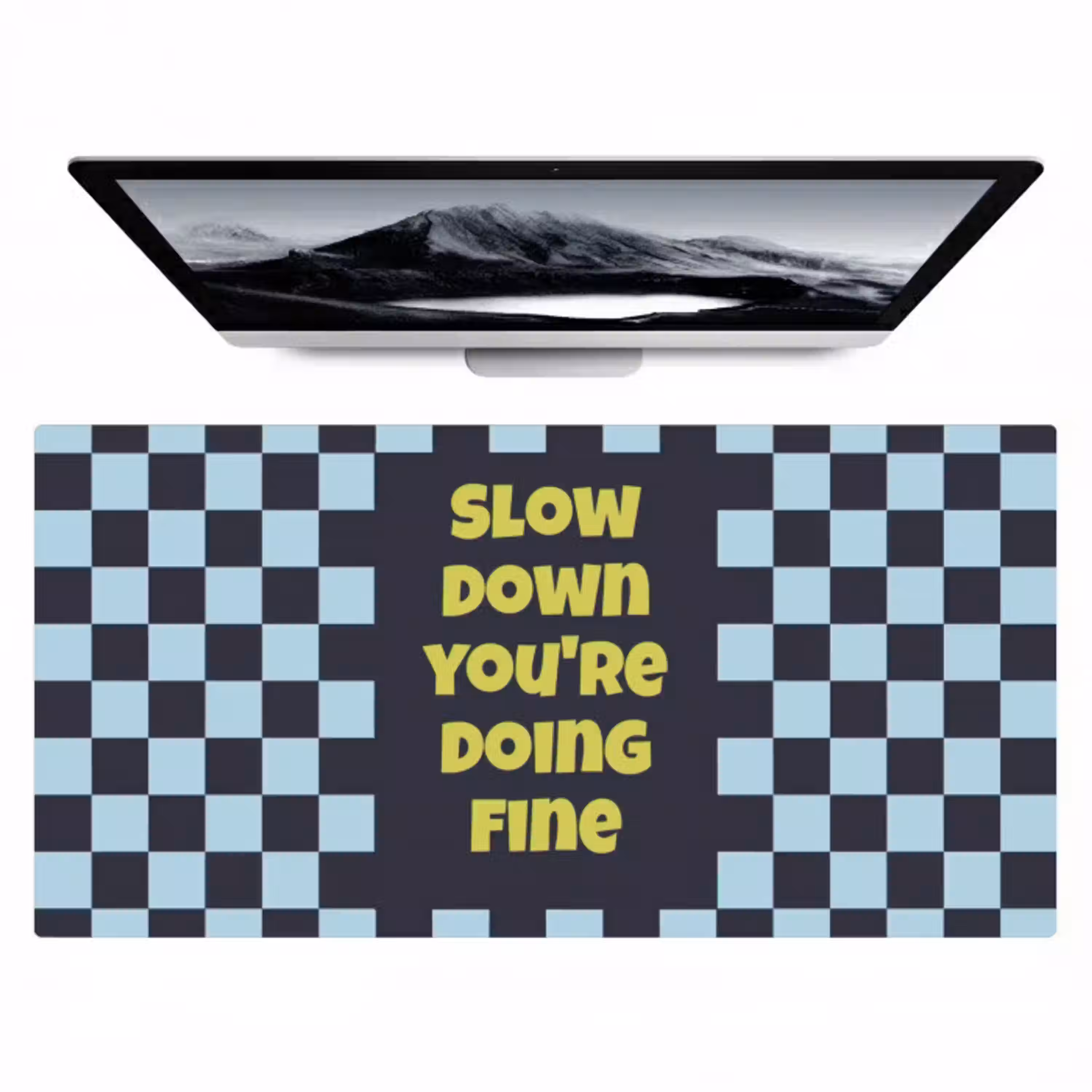 Patroon - Geblok - Blauw - Slow down you're doing fine Muismat XXL klein -zzz3d