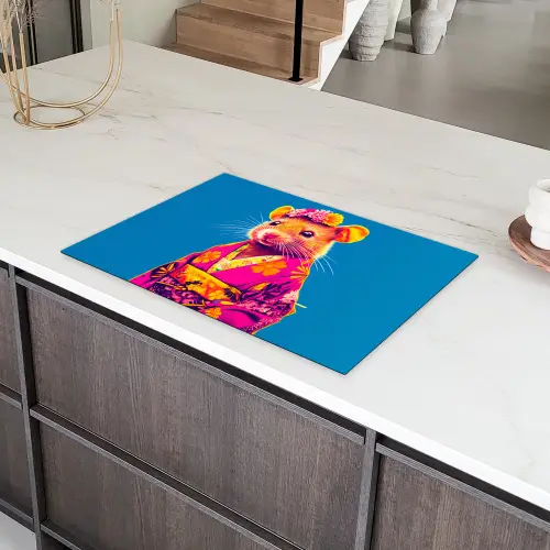 Muis - Kimono - Bloemen - Blauw Inductie beschermer vinyl 3mm klein -sfeer8