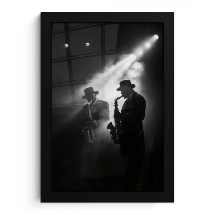 Saxofonisten - Hoeden - Rook - Licht fotolijst zwart zonder passe partout klein -3d