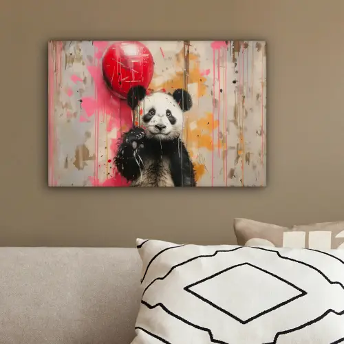 Graffiti - Panda - Ballon - Street art - Banksy canvas 2cm klein -sfeer3