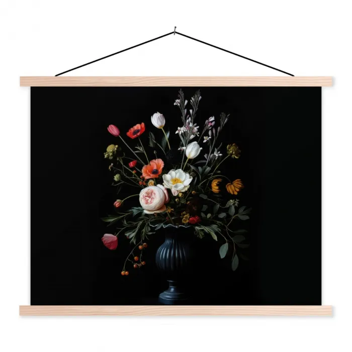 Bloemstuk - Vaas - Zwart textielposter latten blank klein -3d