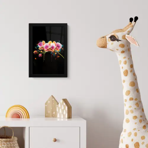 Orchidee - Graffiti - Kleurrijk - Bloemen - Abstract fotolijst zwart zonder passe partout klein -usfeer4_kinderkamer