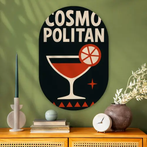 Cocktail - Zwart - Illustratie Wandcirkel Ovaal Glas middel -sfeer2