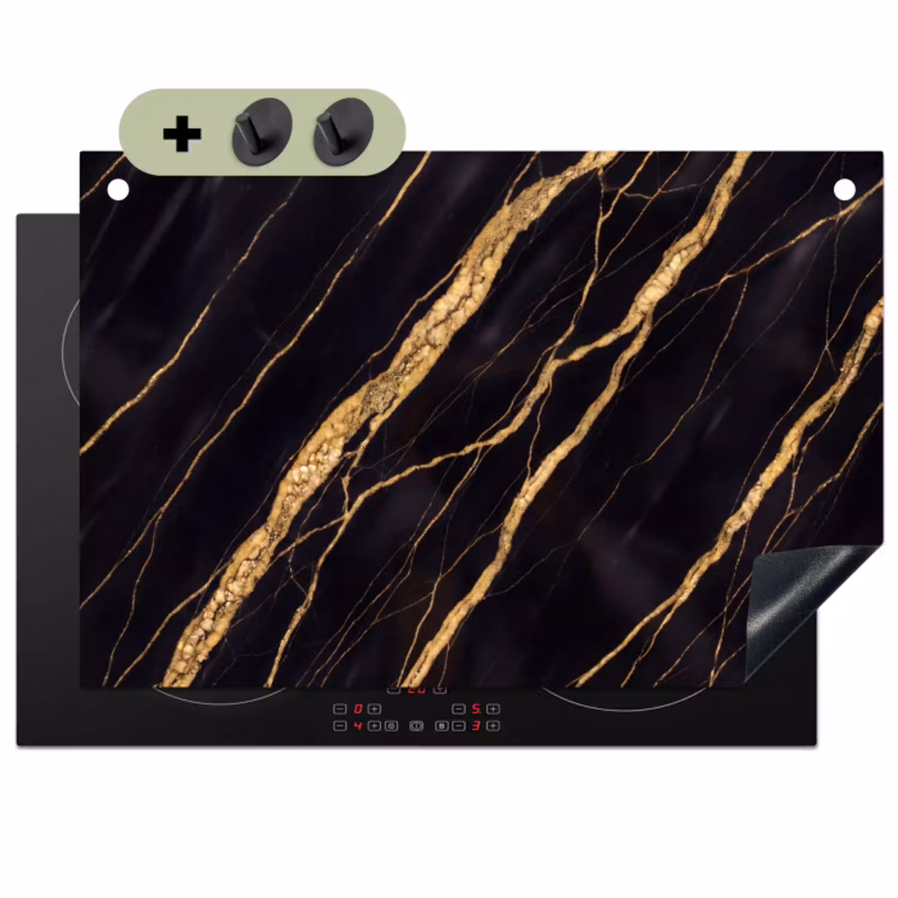 Marmer - Goud - Textuur - Abstract - Zwart Inductie beschemer met haakjes klein -3d