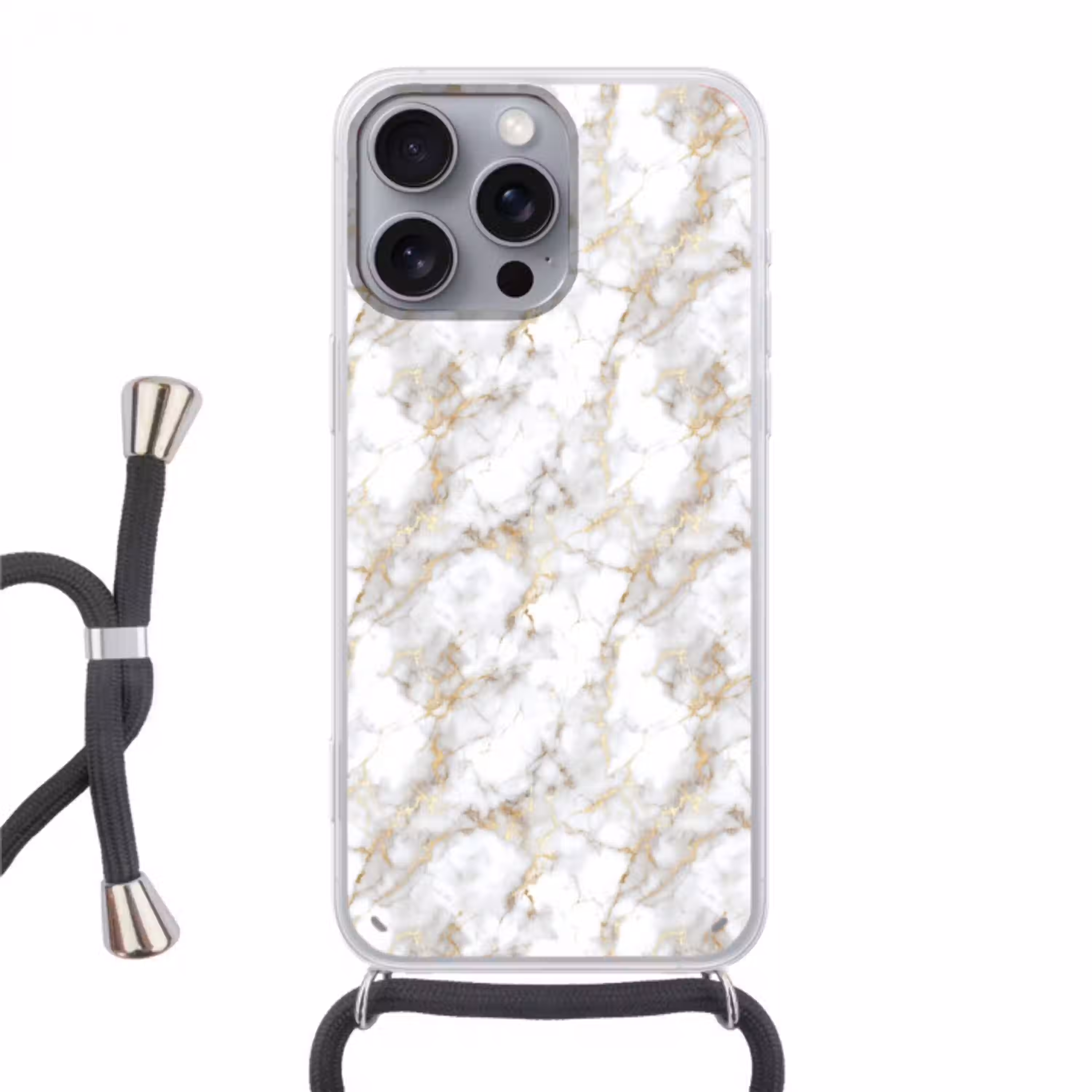 Gouden aders - Marmer - Wit Hoesje iPhone 16 Pro Max met koord klein 804 -3d