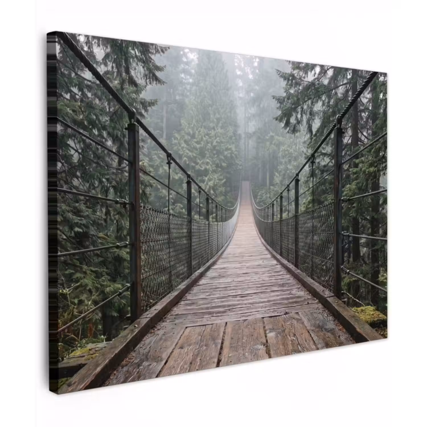Canvas Print - Bridge - Forest - Nature - Misty