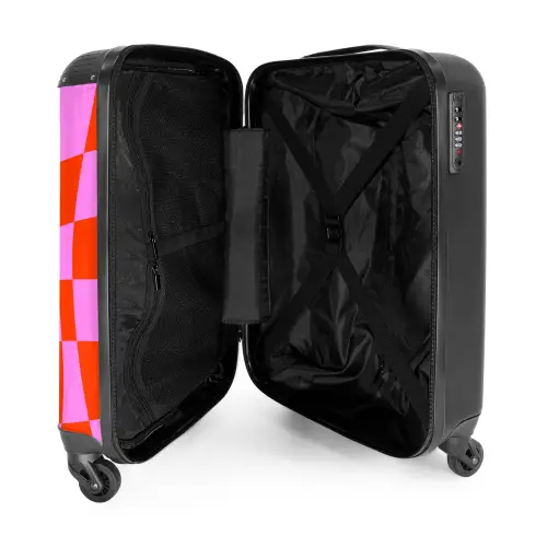 Golvend dambordpatroon in rood en roze NBS - Handbagage koffer - Kinderen Unisex middel -binnenkant