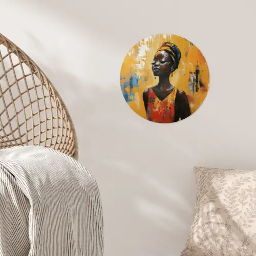Vrouw - Ogen - Penseelstreken - Geel Wandcirkel behangsticker klein -sfeer4