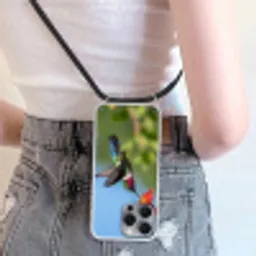 Kolibrie - Bloem - Natuur - Groen Hoesje iPhone 16 Pro Max met koord klein -sfeer5