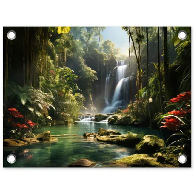 Verborgen Waterval in de Tropen tuinposter los doek klein -3d