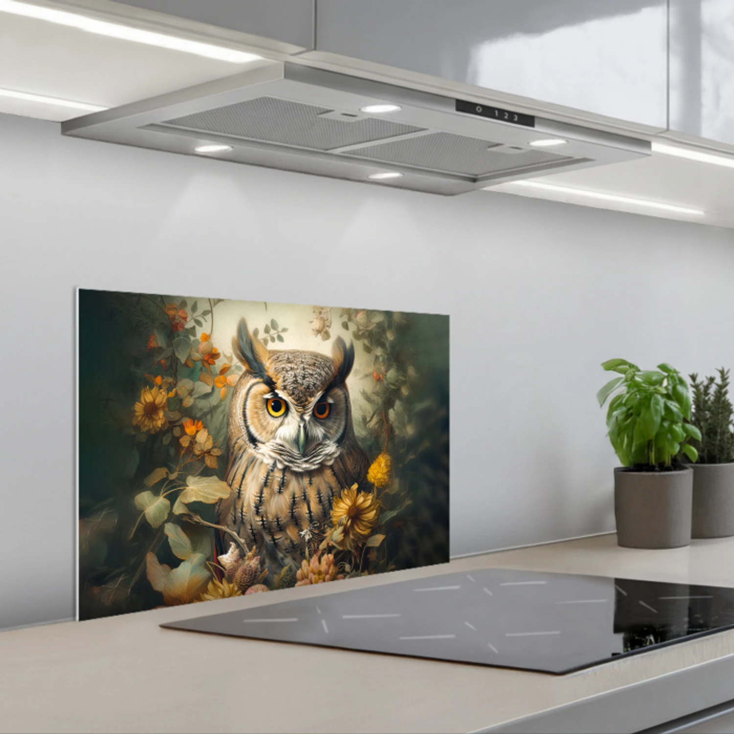 Uil - Vogels - Bloemen - Natuur keuken achterwand spatscherm klein -3d_schuin