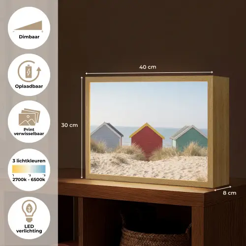Strand - Huisjes - Kleurrijk - Duinen Light Box met batterij (Wandlamp) middel -USP_websiteoverzichtNL