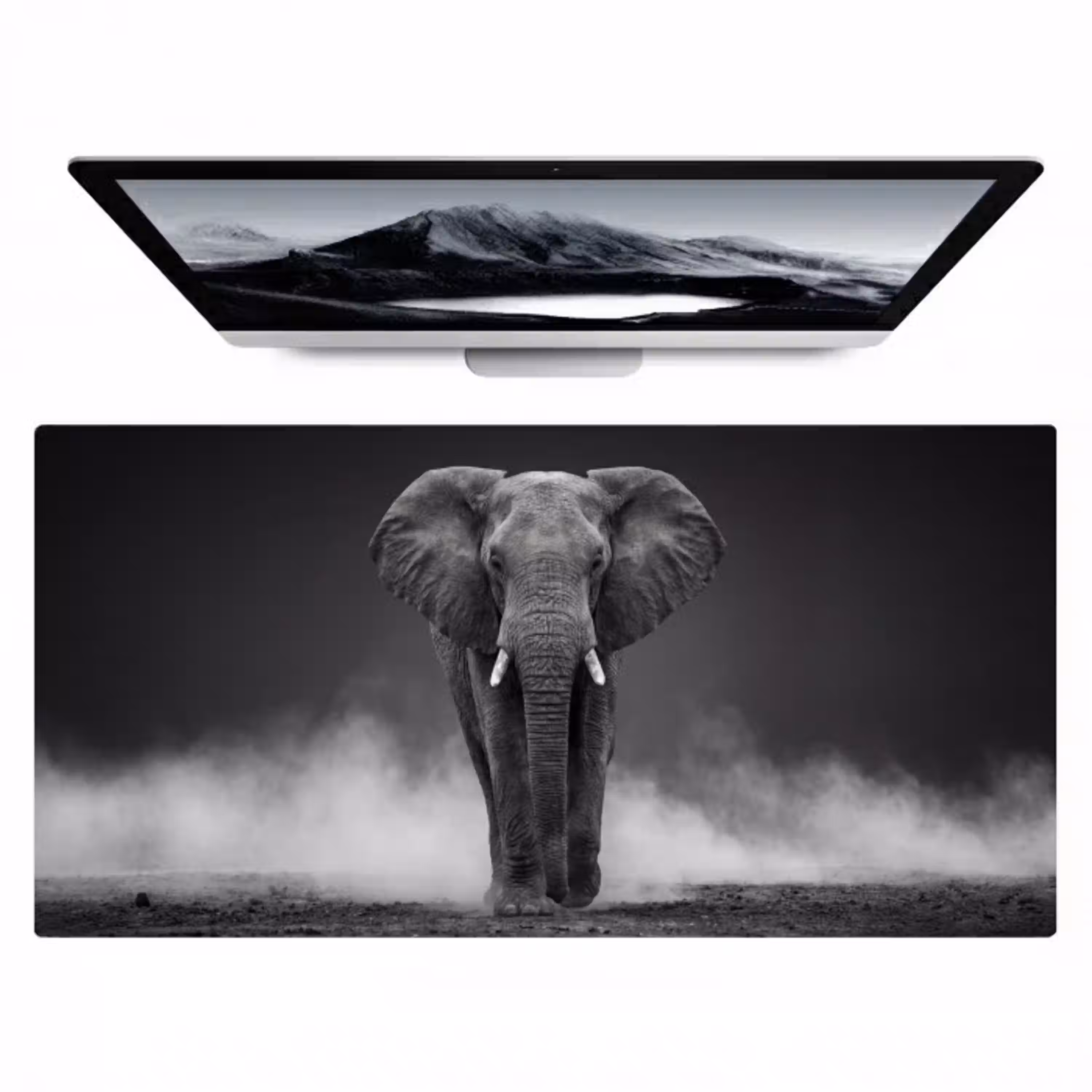 Olifant - Zwart - Wit - Rook Muismat XXL klein -zzz3d