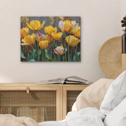 Tulpen - Geel - Penseelstreken - Abstract PET vilt klein -sfeer3