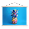 Ananas - Blauw - Tropisch - Vrolijk textielposter latten blank klein -3d