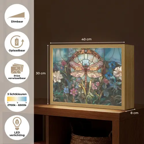Libelle - Mozaïek - Bloemen - Kleurrijk Light Box met batterij (Wandlamp) middel -USP_websiteoverzichtNL