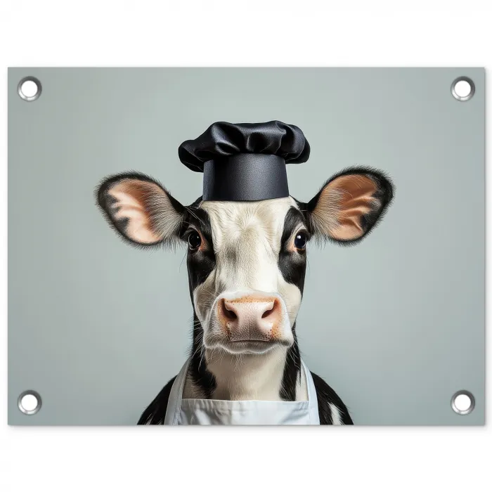 Koe - Zwart - Wit - Kok tuinposter los doek klein -3d