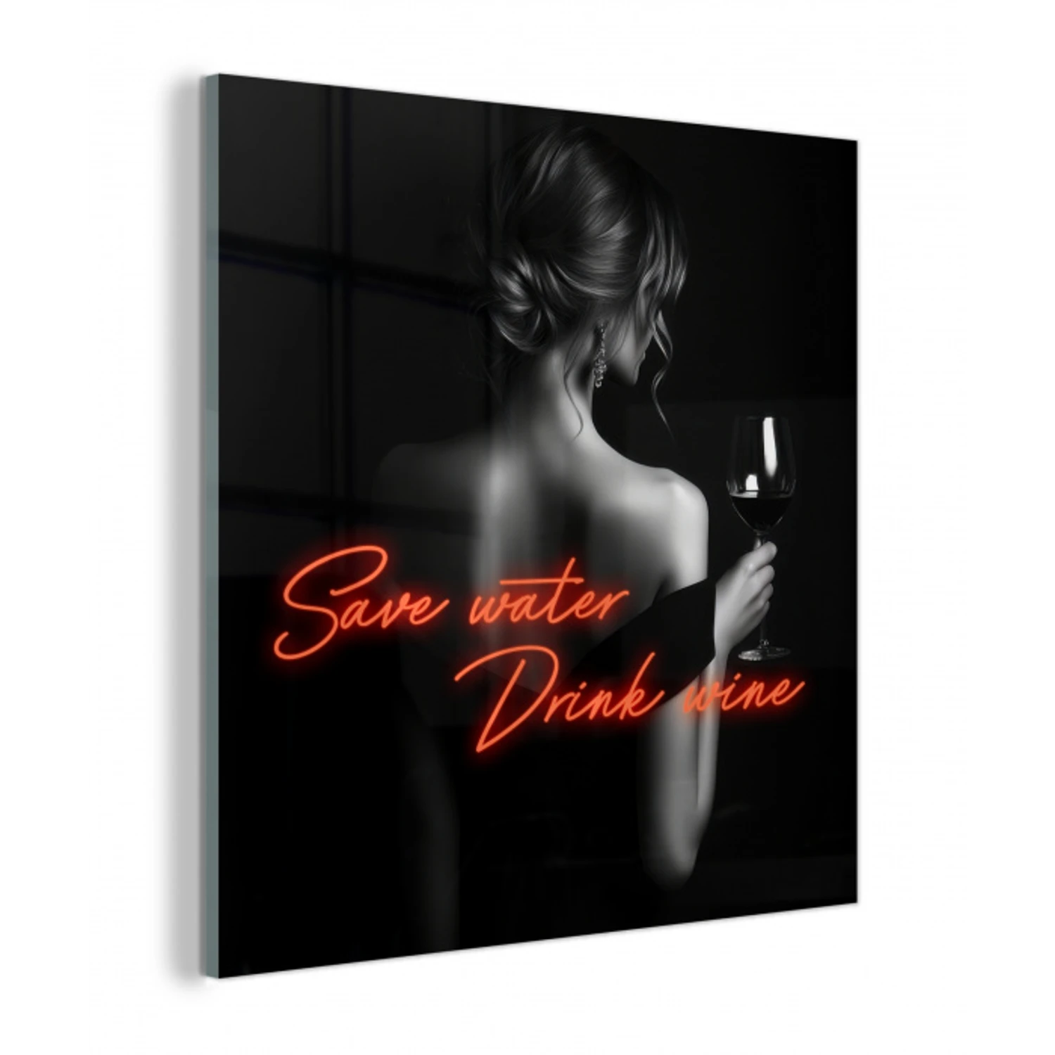 Wijn - Vrouw - Neon - Quote plexiglas 5mm klein -z3d