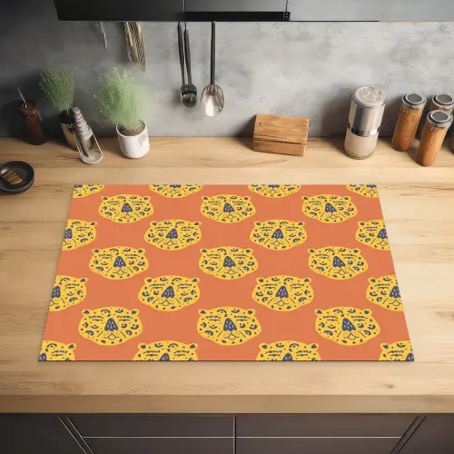Luipaard - Gezichten - Stippen - Oranje Inductie beschermer vinyl 3mm klein 276 -sfeer5