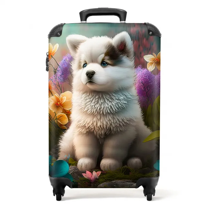 Puppy - Bloemen - Planten - Natuur - Husky NBS - Handbagage koffer - Unisex middel -productfoto_recht