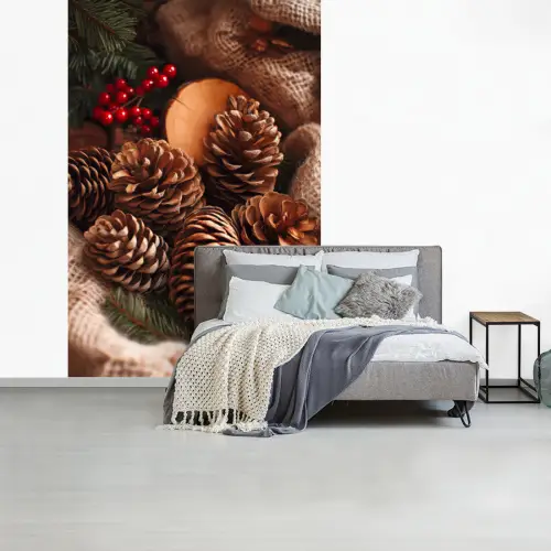Dennenappels - Boom - Winter - Natuur - Bruin fotobehang vinyl groot -slaapkamer