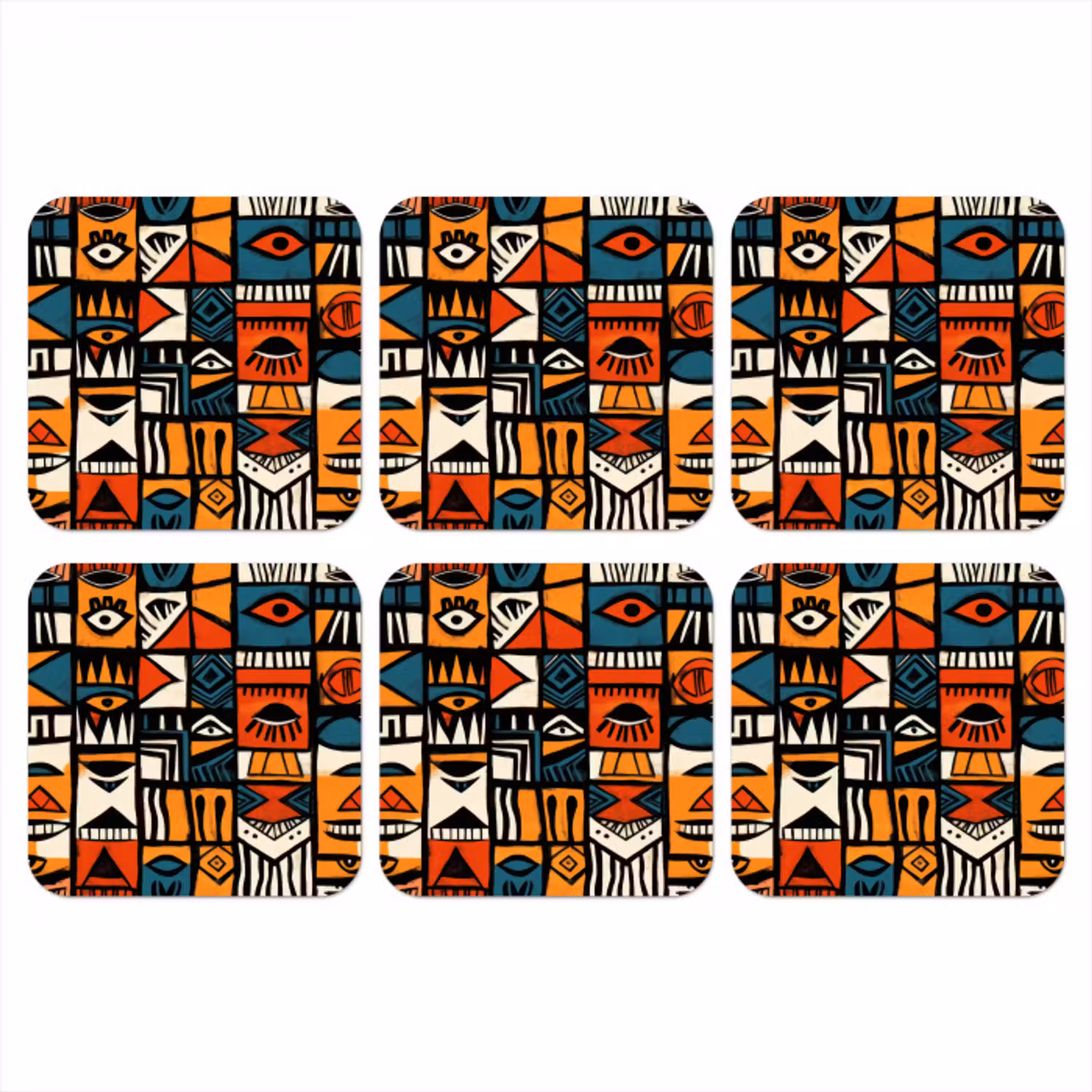Abstract - Gezichten - Mozaïek onderzetter kurk middel -3d