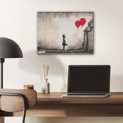 Kunst - Meisje - Ballonnen - Hart - Grijs PET vilt klein -sfeer5