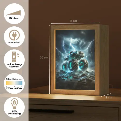Monstertruck - Bliksem - Blauw - Jongens - Auto Light Box met kabel klein -USP_NL