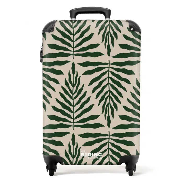 Patroon van bladeren in beige met donkergroen NBS - Handbagage koffer - Kinderen Unisex middel -productfoto_recht