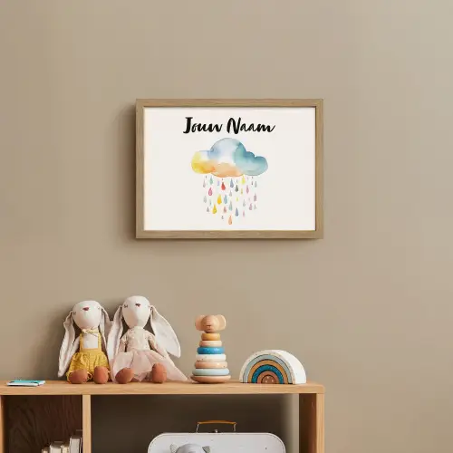 Wolk - Regen - Watercolor - Kleurrijk Light Box met batterij (Wandlamp kind) middel -sfeer2_kind