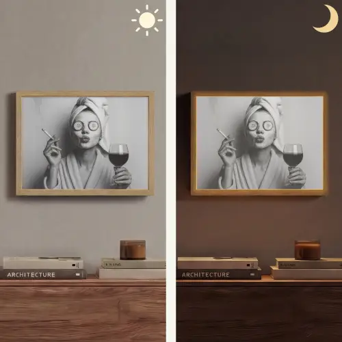 Vrouw - Masker - Wijn - Sigaret Light Box met batterij (Wandlamp) middel -sfeer3