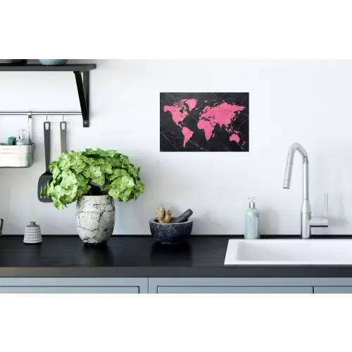 Wereldkaart - Roze - Marmer Muursticker klein -keuken