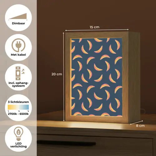 Banaan - Tropisch - Blauw - Patroon Light Box met kabel (Tafellamp) klein 925 -USP_NL
