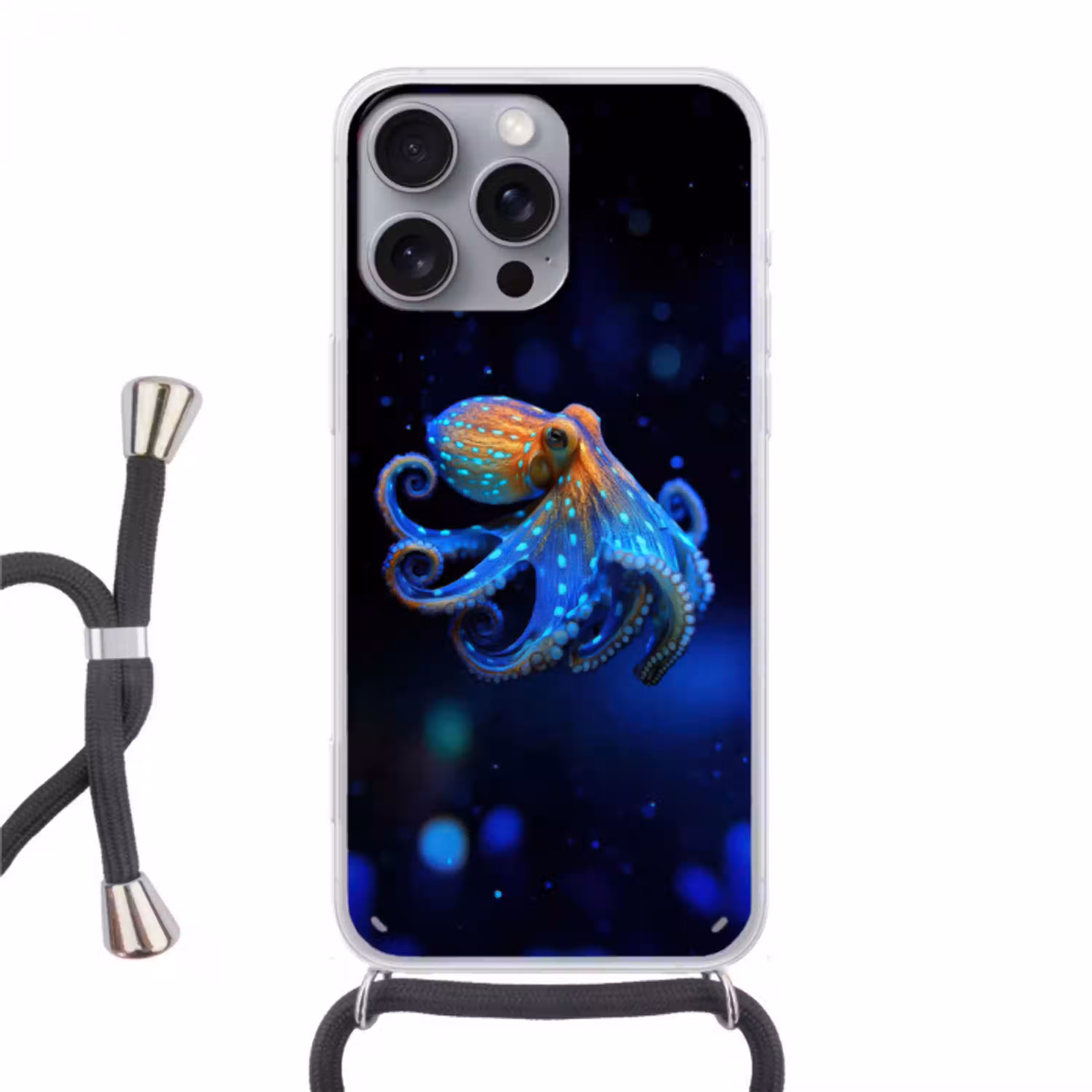 Octopus - Stippen - Blauw - Zee Hoesje iPhone 16 Pro Max met koord klein -3d