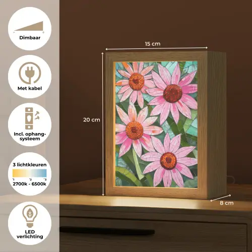 Bloemen - Roze - Glasmozaïek Light Box met kabel (Tafellamp) klein -USP_NL