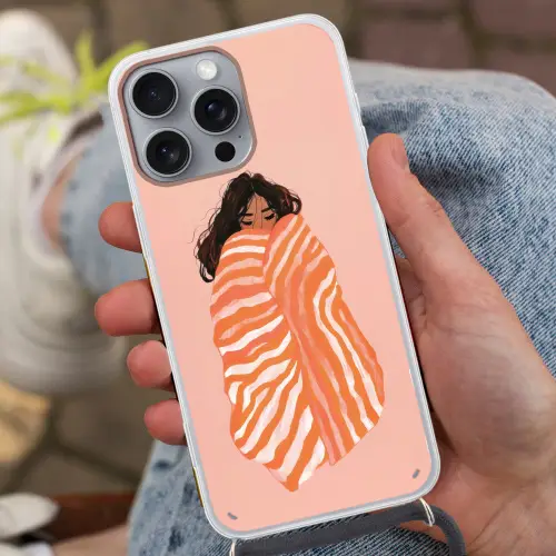 Meisje - Deken - Gestreept - Oranje Hoesje iPhone 16 Pro Max met koord klein -sfeer3