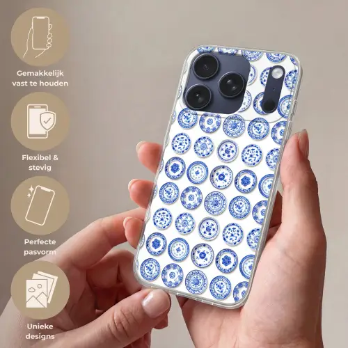 Borden - Bloemen - Patroon - Blauw Telefoonhoesje iPhone 17 Pro klein 878 -sfeer3_NL