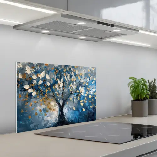 Boom - Blauw - Goud - Abstract keuken achterwand spatscherm klein -3d_schuin