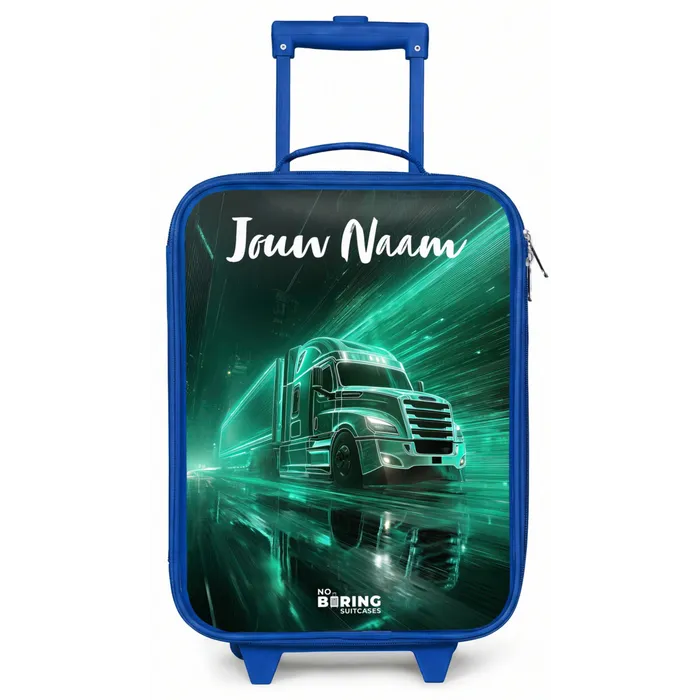 Vrachtwagen - Stad - Groen - Neon Kinderkoffer - Blauw klein -zz3dotto