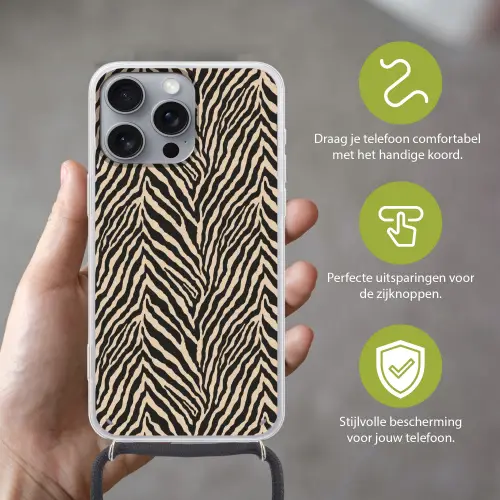 Zebra - Klassiek - Zwart Hoesje iPhone 16 Pro Max met koord klein 804 -sfeer2_NL