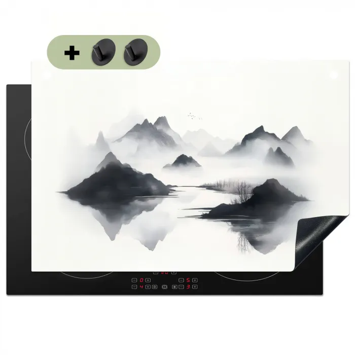 Bergen - Mistig - Water - Wit Inductie beschemer met haakjes klein -3d
