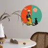 Retro - Jongen - Hond - Rood - Groen Wandcirkel behangsticker klein -sfeer3
