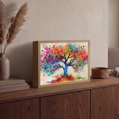Levensboom - Natuur - Kleurrijk - Boom Light Box met batterij (Wandlamp) middel -sfeer2