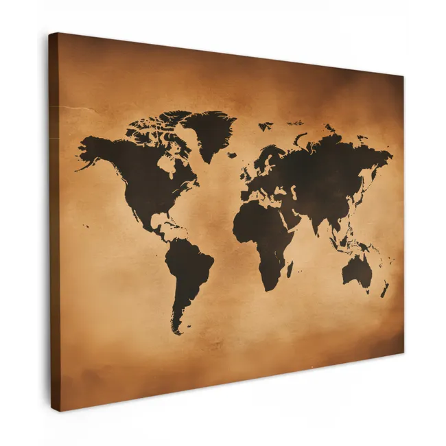 Canvas schilderij - Wereldkaart - Bruin - Kaart