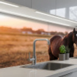 Paard - Zonsondergang - Bruin keuken achterwand 2 middel -3d_schuin