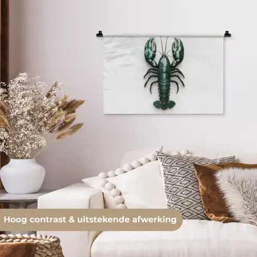 Kreeft - Glossier - Groen - Wit Wandkleed katoen klein -sfeer1