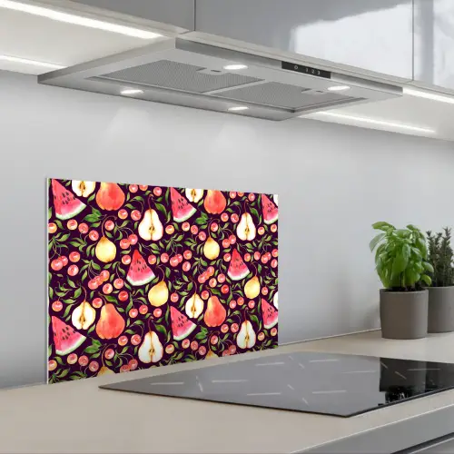 Donker - Bladeren - Fruit - Patroon keuken achterwand spatscherm klein 900 -3d_schuin