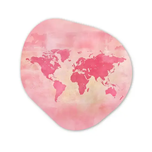 Wereldkaart - Roze - Vaag Wandcirkel Organisch Plexiglas middel -3d